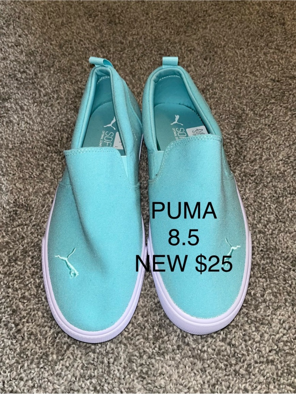 Puma Slip-On Sneakers in Aqua Blue with White Sole